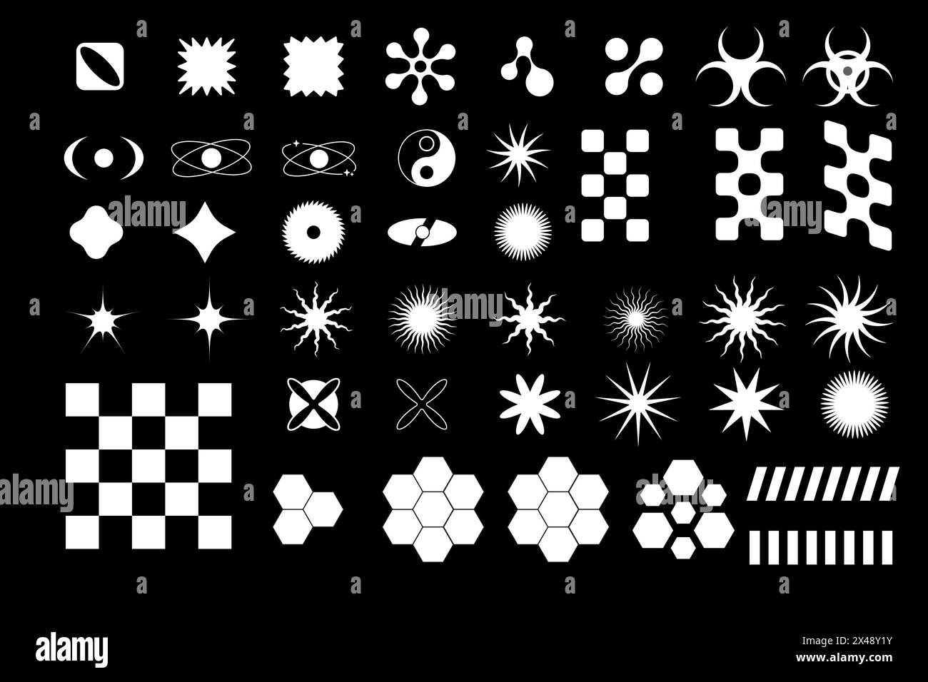 Figura geometrica bianca di riempimento nera y2k, 3d . Vettore per poster Illustrazione Vettoriale