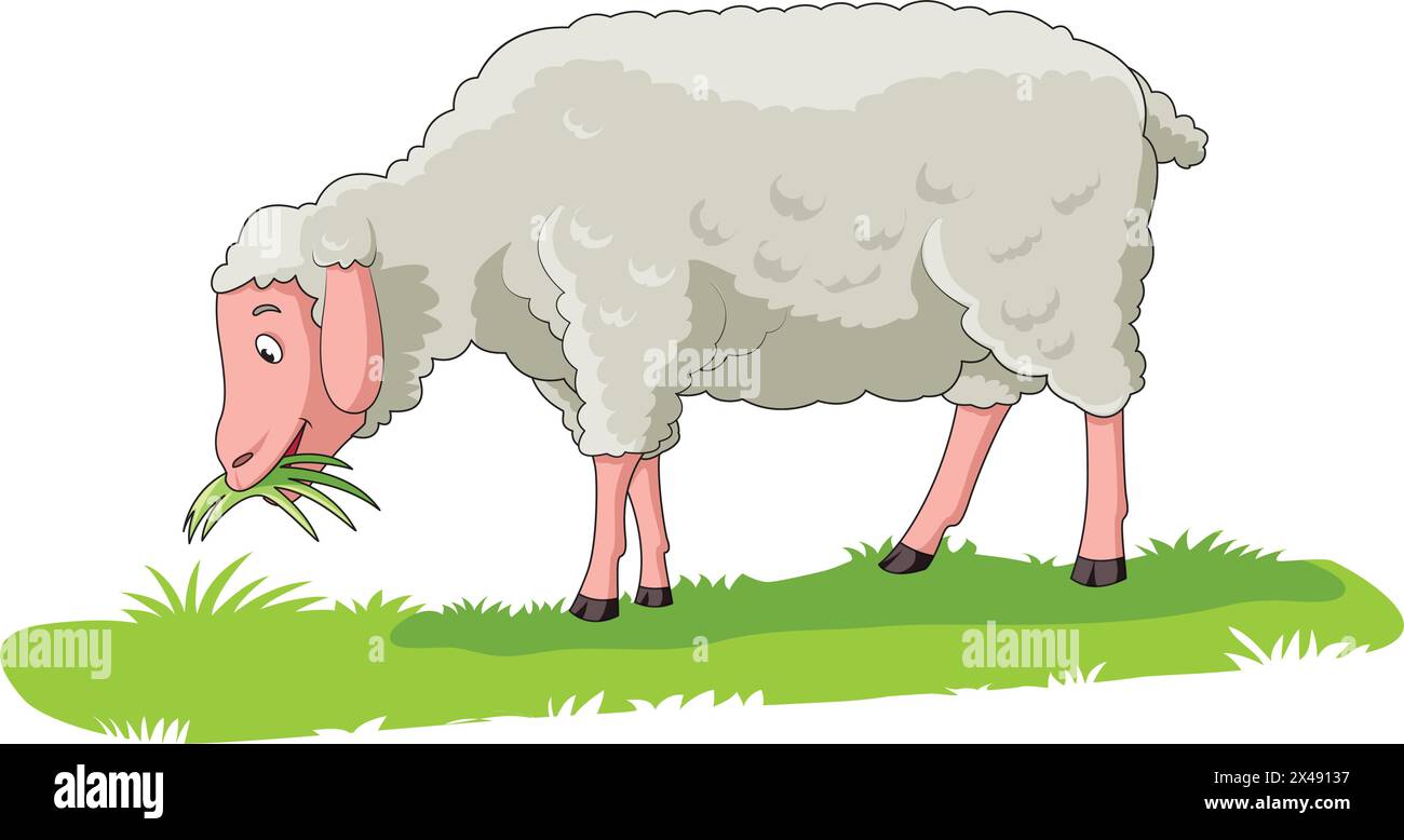 Pecore carine che mangiano erba in un campo Illustrazione Vettoriale