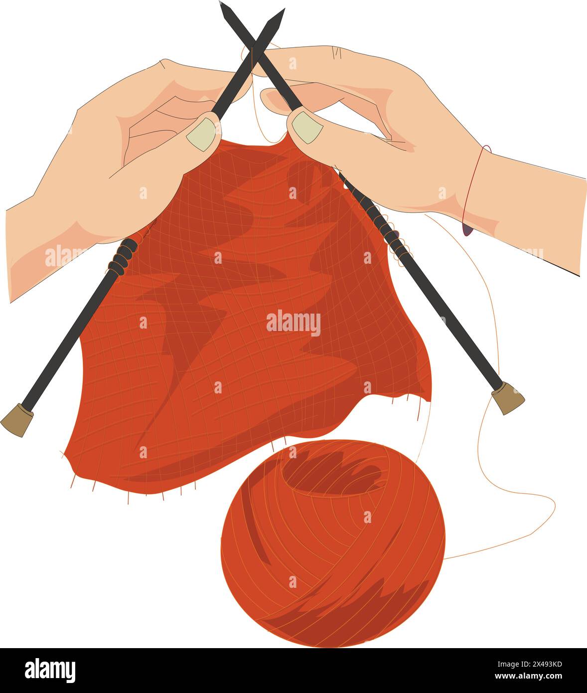 Illustrazione che mostra lana e aghi per maglieria che intrecciano un maglione Illustrazione Vettoriale