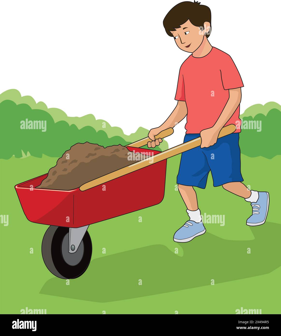 Ragazzo carino che trasporta il terreno in un contenitore Illustrazione Vettoriale