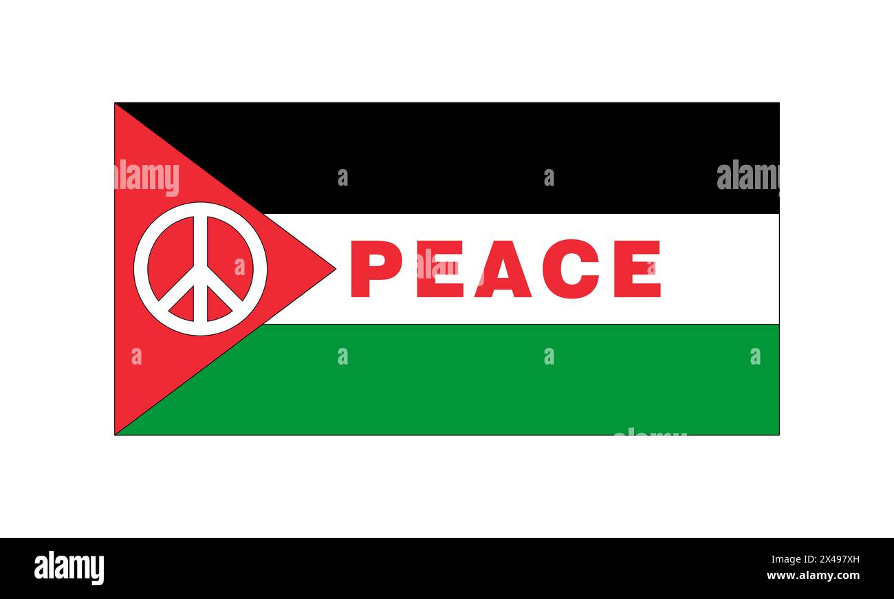 Bandiera della Palestina, colori della bandiera palestinese e simbolo della pace, per la fine di tutte le guerre e i conflitti per la pace di tutti i popoli. Foto Stock