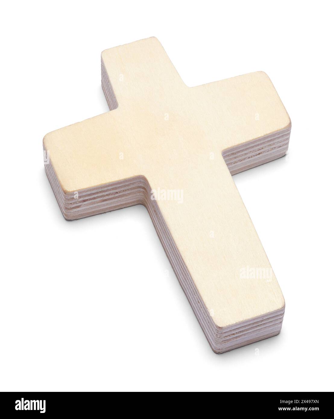 Taglio a croce in legno piatto su bianco. Foto Stock