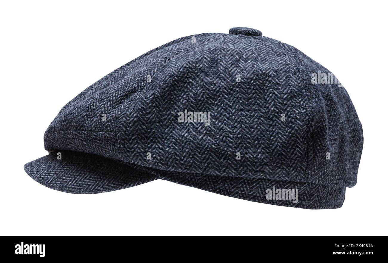 Cappello da golf grigio vista laterale ritagliato sul bianco. Foto Stock
