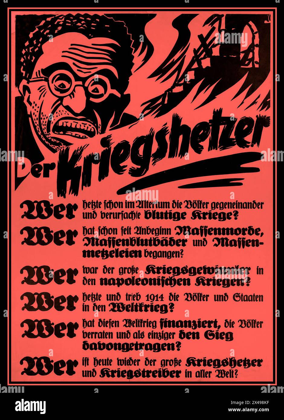 Der Kriegshetzer "IL GUERRAFONDAIO" antisemita, anti-ebraica, Propaganda nazista, che incolpava il popolo ebraico per aver fatto guerra nel corso degli anni, incluse le guerre napoleoniche e molte altre come elencate. Germania nazista Data: 1939-1945 Foto Stock