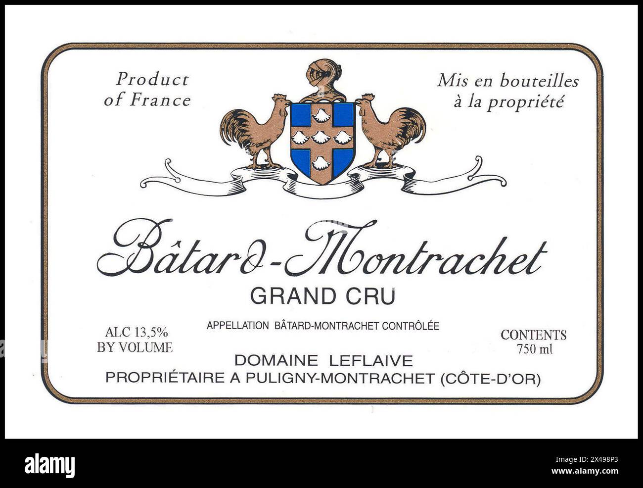 LEFLAIVE BATARD-MONTRACHET 2000 ETICHETTA BOTTIGLIA Grand Cru Chardonnay White Burgundy fine Wine Puligny Montrachet Cote d'Or Bourgogne Francia Foto Stock