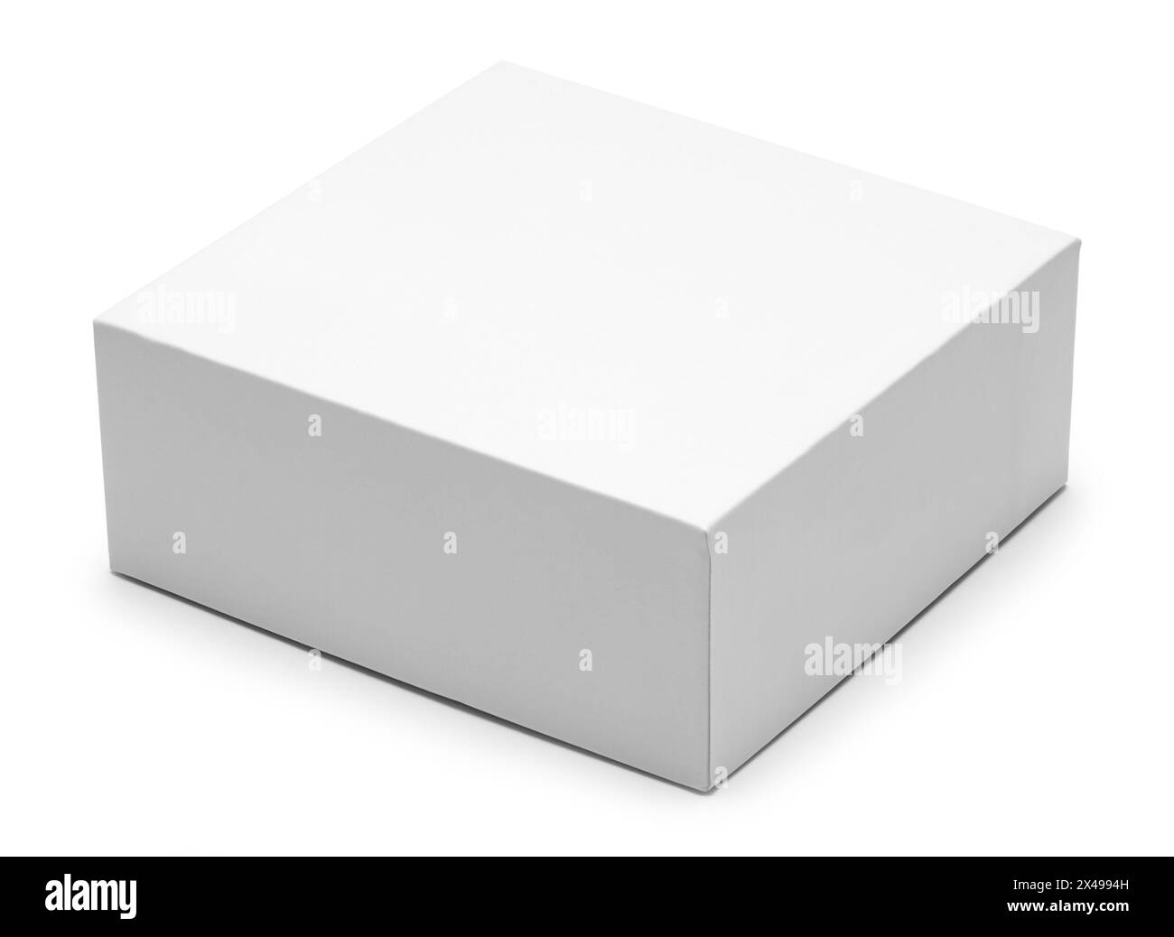 Scatola di cartone quadrata intagliata su bianco. Foto Stock