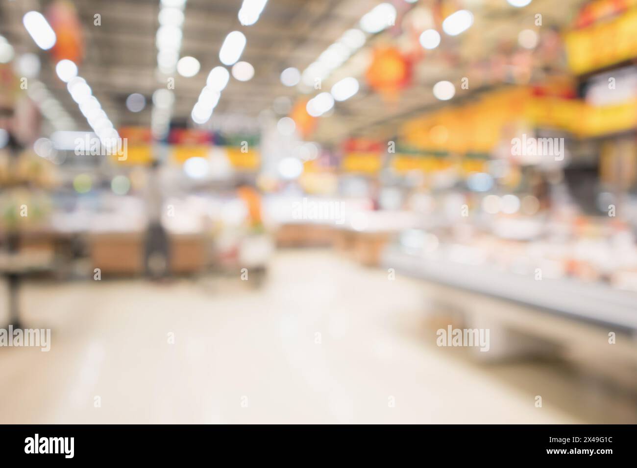 Abstract supermercato fruttivendolo sfocato sfocati con sfondo bokeh luce Foto Stock