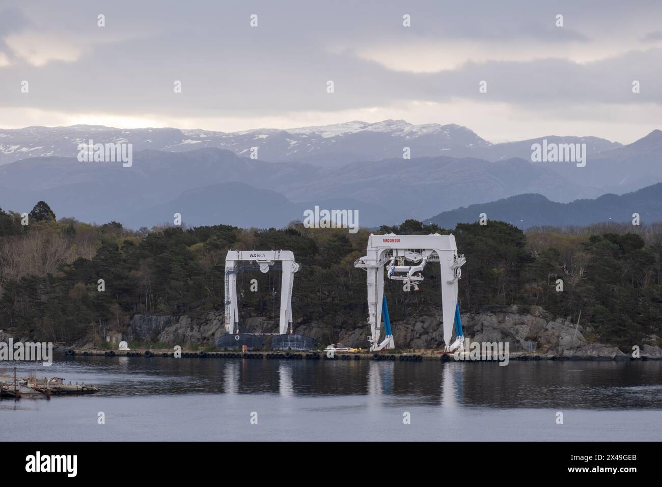 Gru portuali a Stavanger, Norvegia Foto Stock