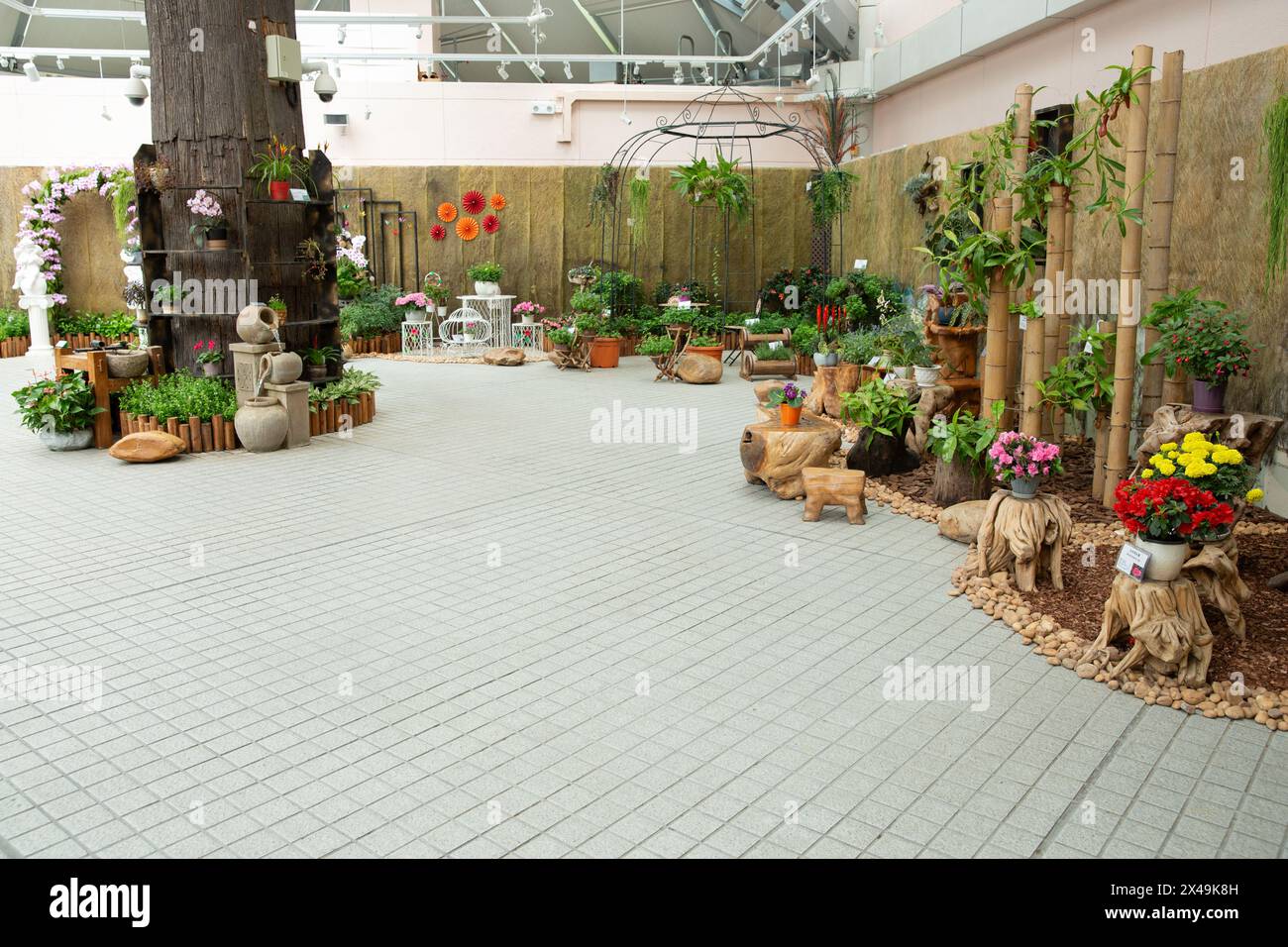 Una vista interna della display Plant House all'interno del Forsgate Conservatory nel Parco di Hong Kong. Foto Stock