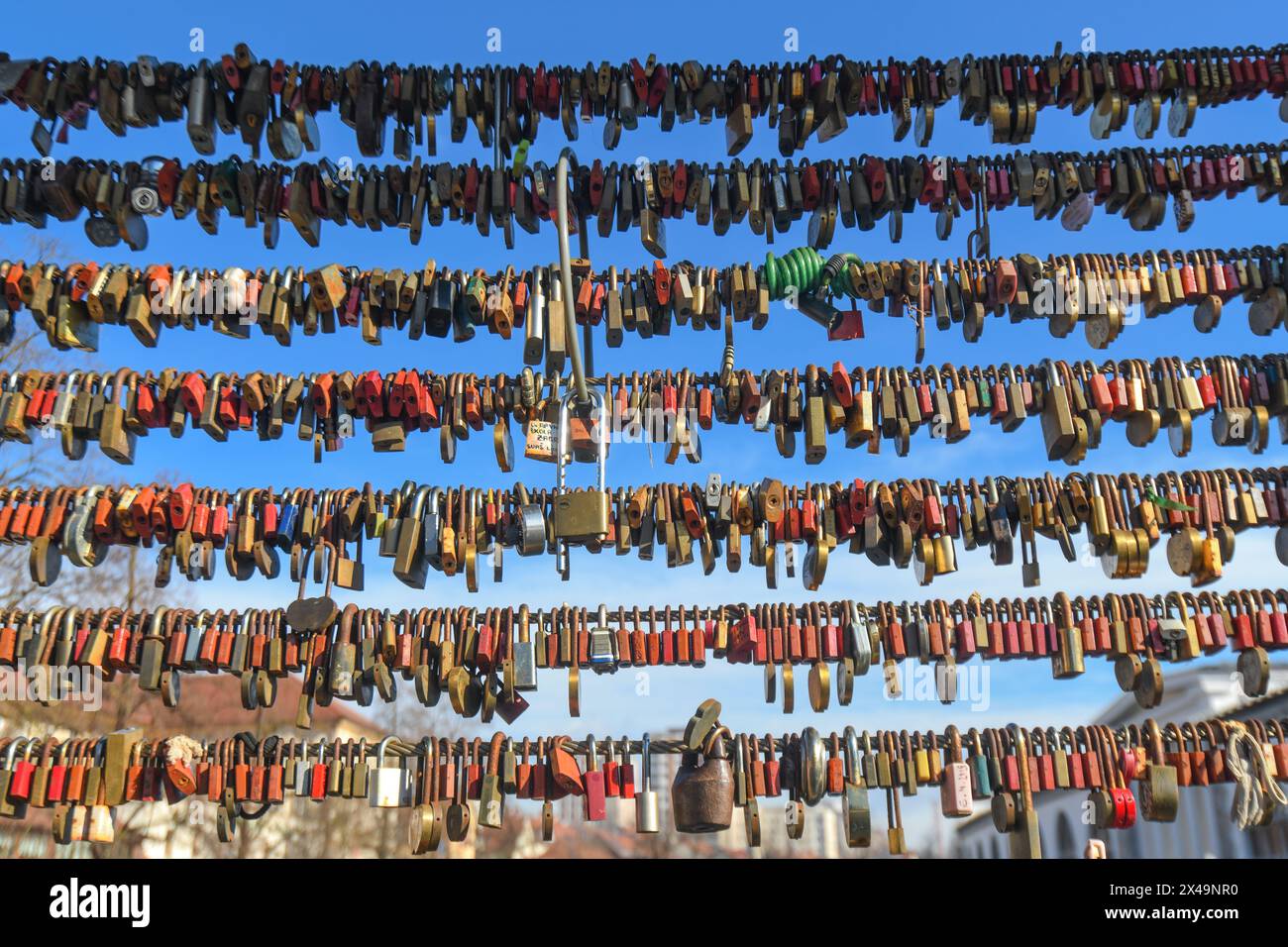 Lubiana: Amate i lucchetti nel Butcher's Bridge. Slovenia Foto Stock