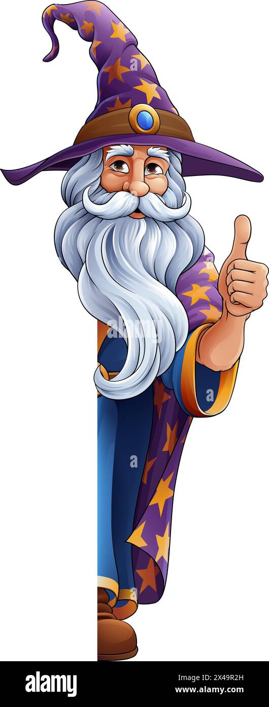 Mago Merlino Cartoon Beard Magician Man Illustrazione Vettoriale