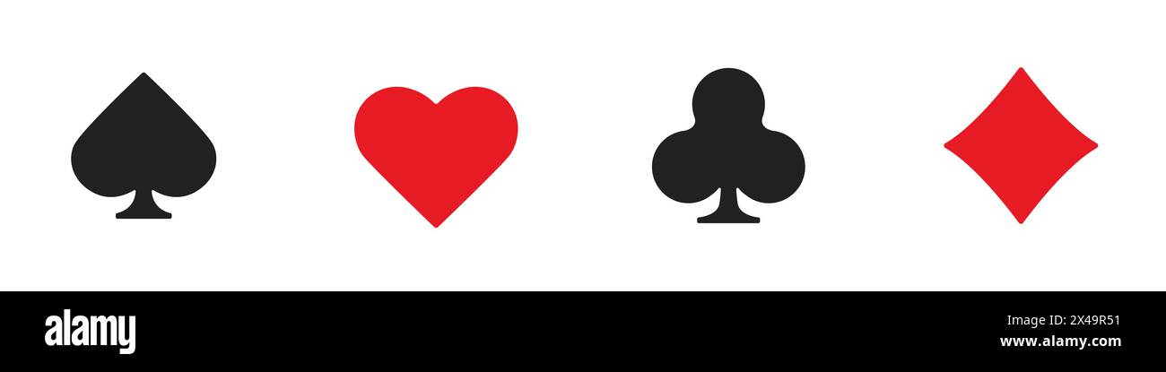 Cuori, diamanti, mazze, picche. Mazzo completo di carte da gioco su sfondo bianco. Illustrazione vettoriale isolata. Illustrazione Vettoriale