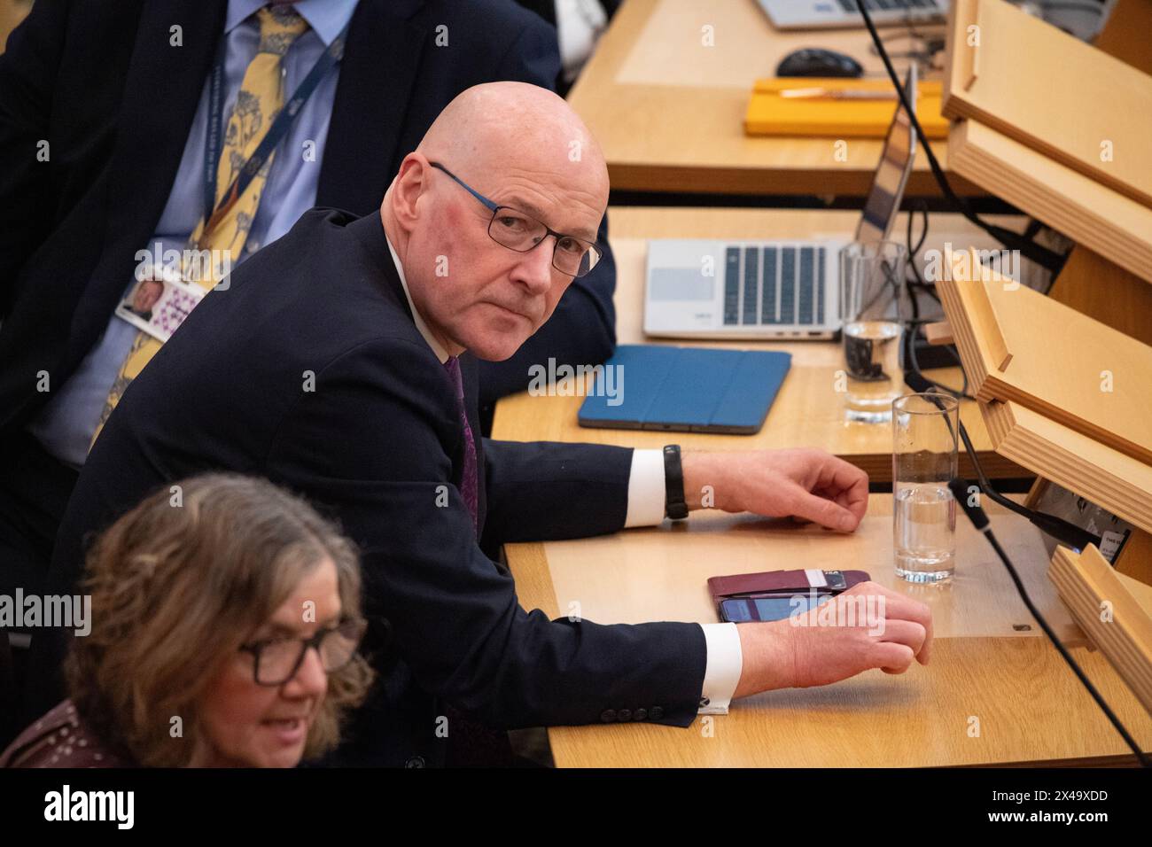 Edimburgo, Scozia, Regno Unito. 1 maggio 2024. NELLA FOTO: John Swinney MSP, ex primo ministro scozzese. MSPS ha visto partecipare al parlamento per votare nel dibattito su una mozione di sfiducia nel governo scozzese, nel Parlamento scozzese. Crediti: Colin D Fisher crediti: Colin Fisher/Alamy Live News Foto Stock