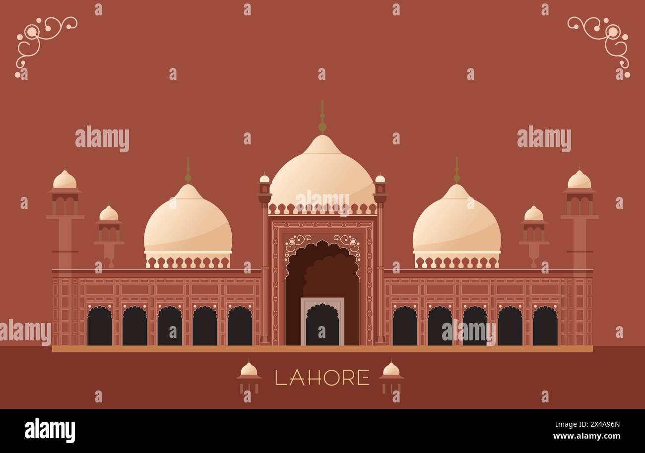 Badshahi Mosque - Lahore - Pakistan - Stock Illustration as EPS 10 file Illustrazione Vettoriale