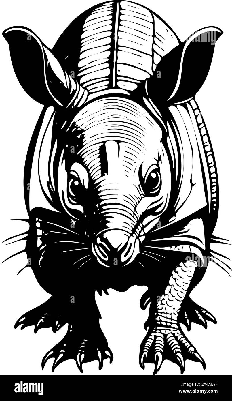 Ritratto di Armadillo illustrazione di animali disegnati a mano, sfondo trasparente Illustrazione Vettoriale