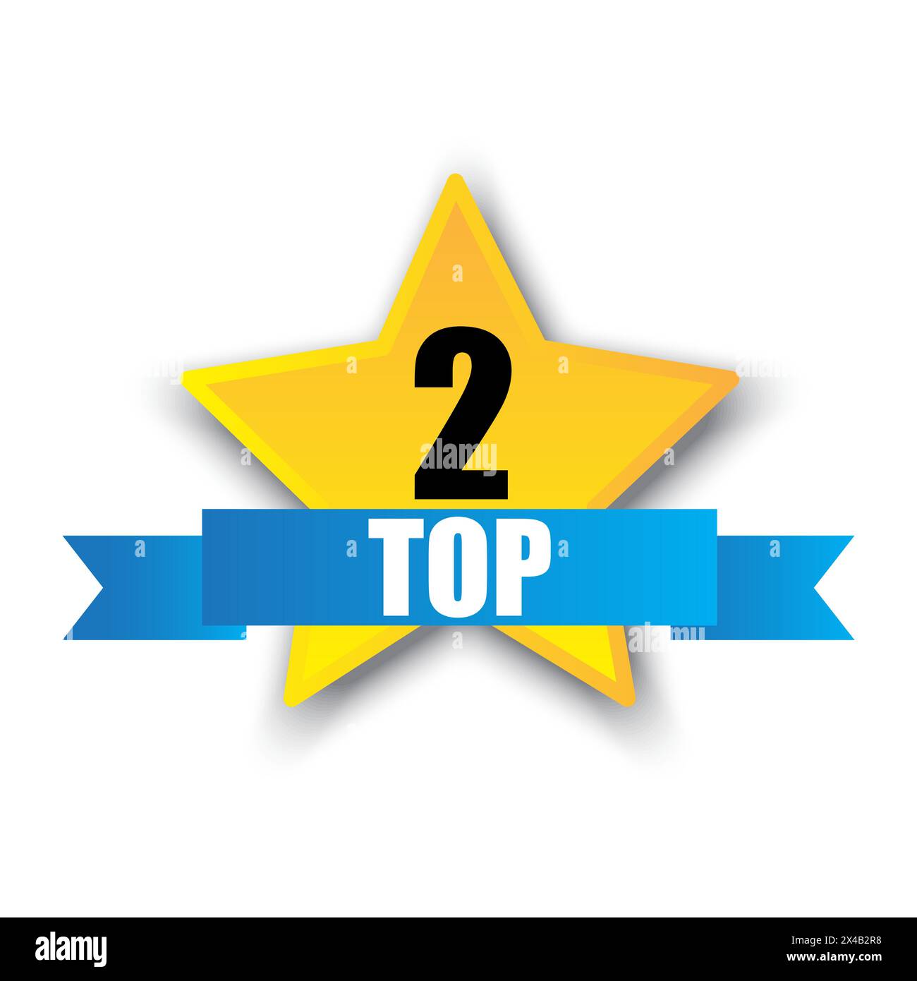 Top 2 Ranking Star Vector. Distintivo del secondo posto con nastro. Simbolo di classificazione numero due. Illustrazione Vettoriale
