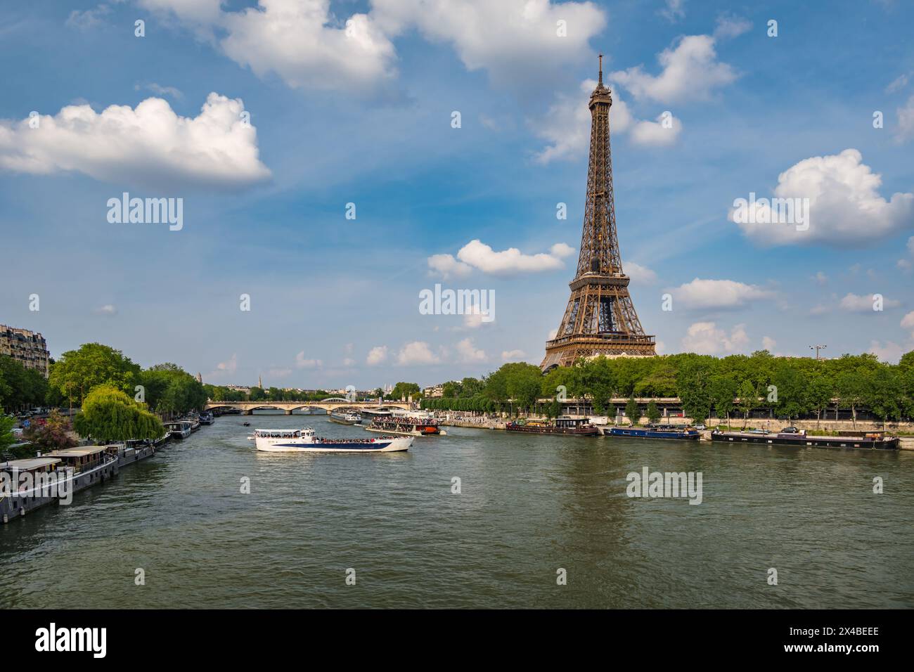 Parigi Francia, skyline della città presso la Torre Eiffel e la Senna Foto Stock