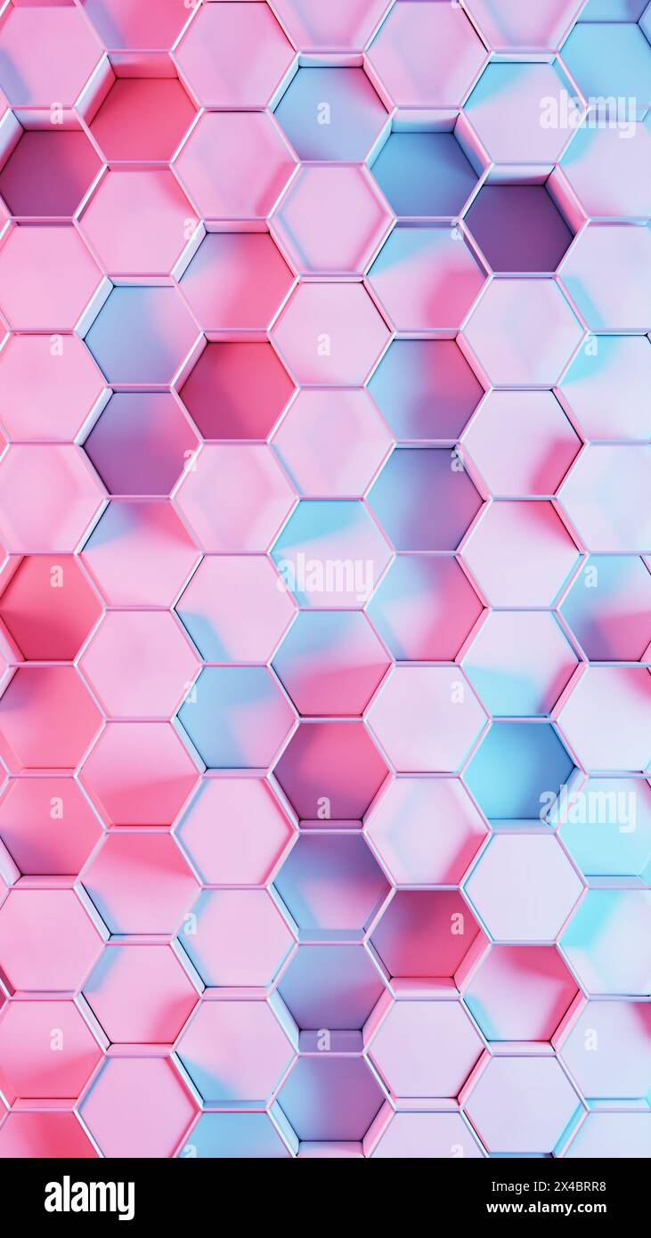 Forme geometriche stilizzate che formano una blockchain semplificata. Foto Stock