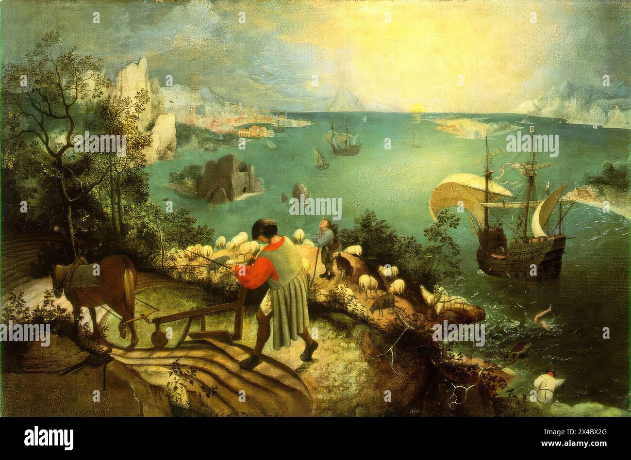 BRUEGEL, Pieter il Vecchio (nato CA. 1525, Breughel, d. 1569, Bruxelles) paesaggio con la caduta di Icarus c. 1558 olio su tela, montato su legno, 73,5 x 112 cm Musées Royaux des Beaux-Arts, Bruxelles *** parole chiave: ************* Autore: BRUEGEL, Pieter il Vecchio titolo: Paesaggio con la caduta di Icaro linea temporale: 1501-1550 Scuola: Fiamminga forma: Pittura tipo: Paesaggio Foto Stock