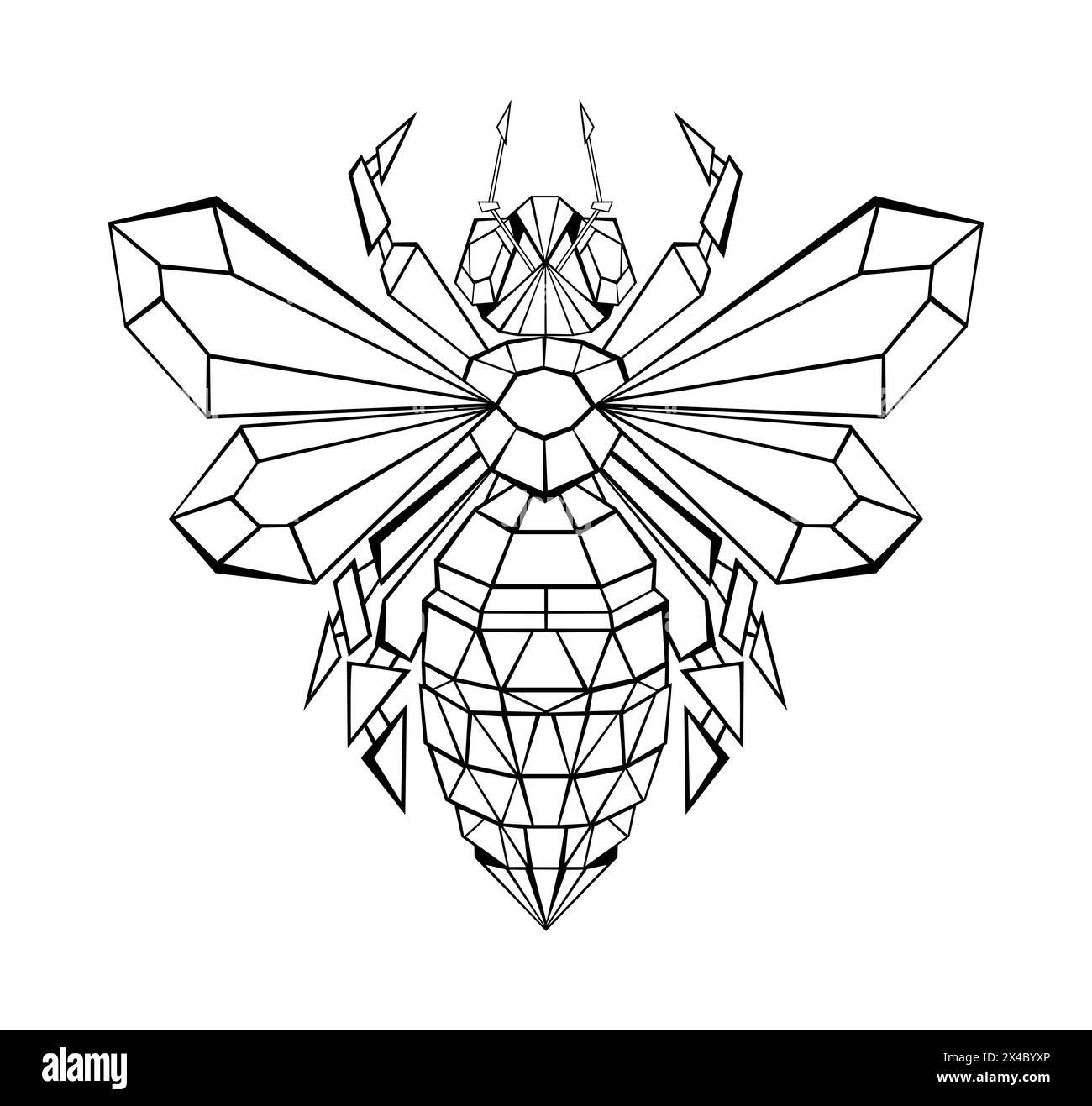 Disegno artistico, poligonale, contorno dell'ape su sfondo bianco. Stile poligonale. Illustrazione Vettoriale