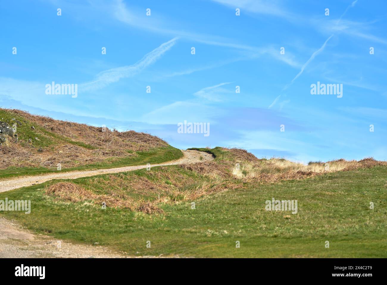 Percorso sterrato tortuoso su una collina Foto Stock