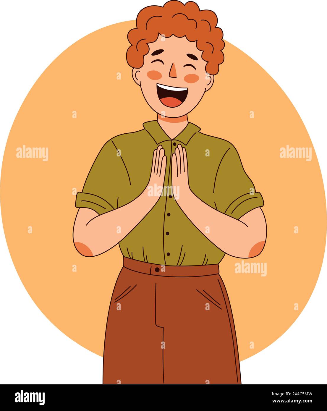 Un giovane esprime gioia ed eccitazione genuina, le sue emozioni sono eccitate e felici Illustrazione Vettoriale