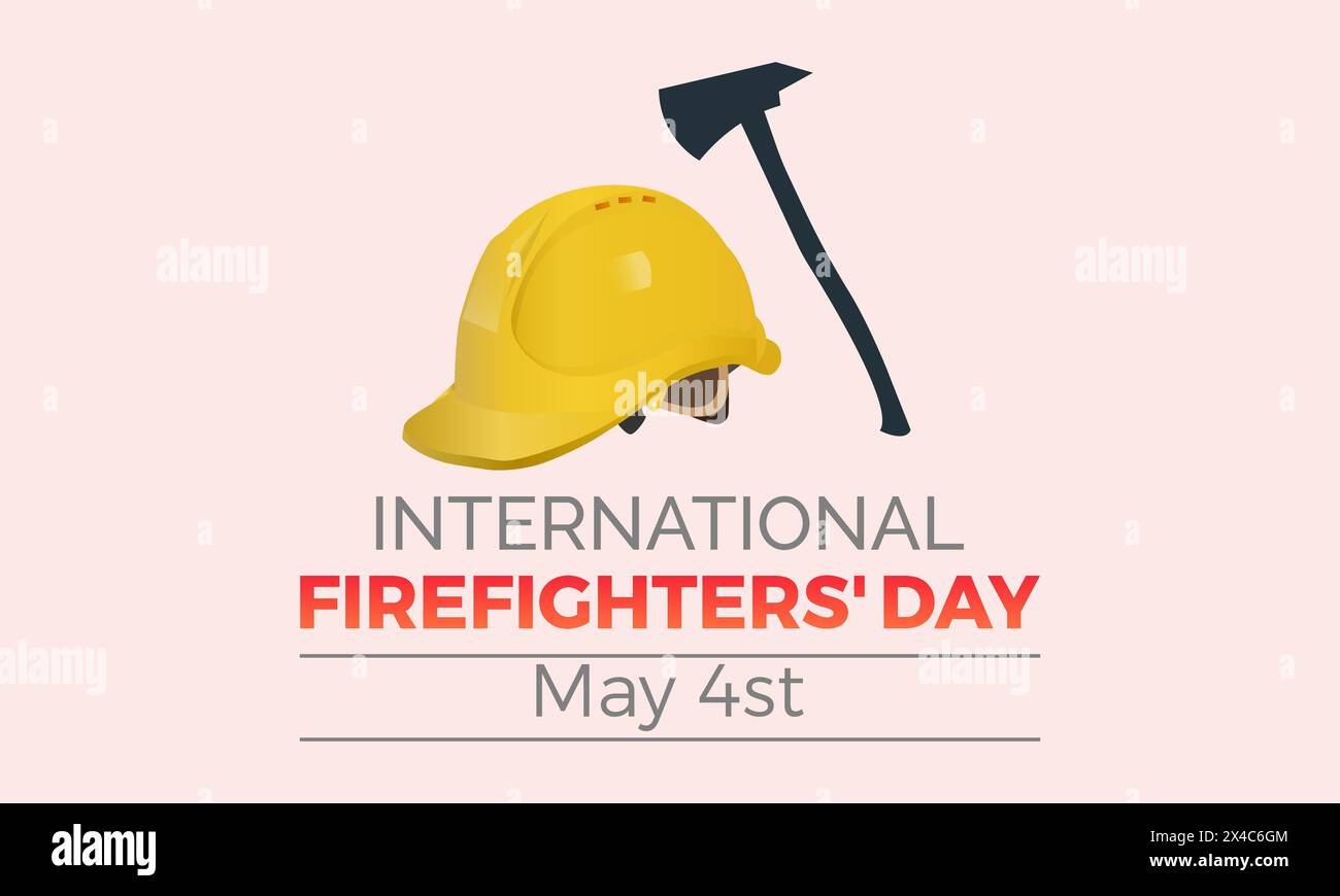 Illustrazione vettoriale di lavoro sicura e sana giornata internazionale dei vigili del fuoco. Modello vettoriale di consapevolezza di emergenza per banner, scheda, sfondo. Illustrazione Vettoriale