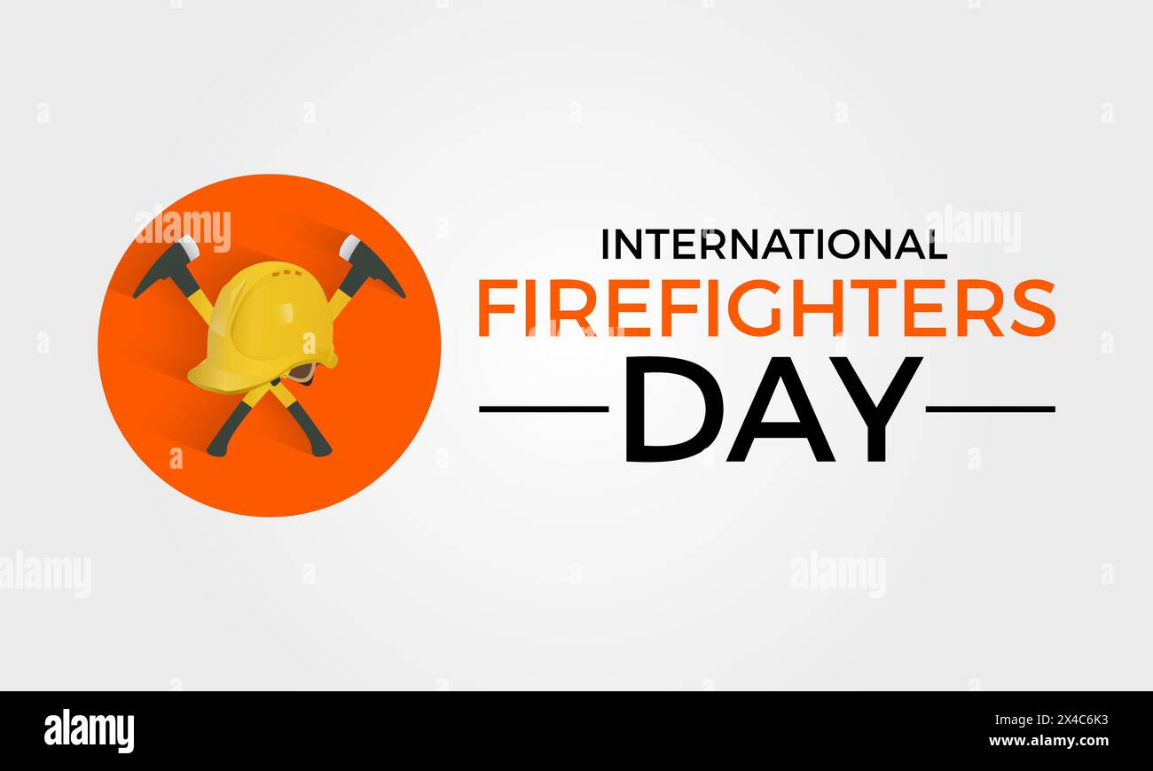 Illustrazione vettoriale di lavoro sicura e sana giornata internazionale dei vigili del fuoco. Modello vettoriale di consapevolezza di emergenza per banner, scheda, sfondo. Illustrazione Vettoriale