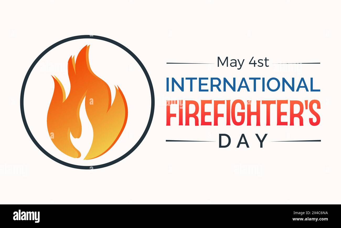 Illustrazione vettoriale di lavoro sicura e sana giornata internazionale dei vigili del fuoco. Modello vettoriale di consapevolezza di emergenza per banner, scheda, sfondo. Illustrazione Vettoriale