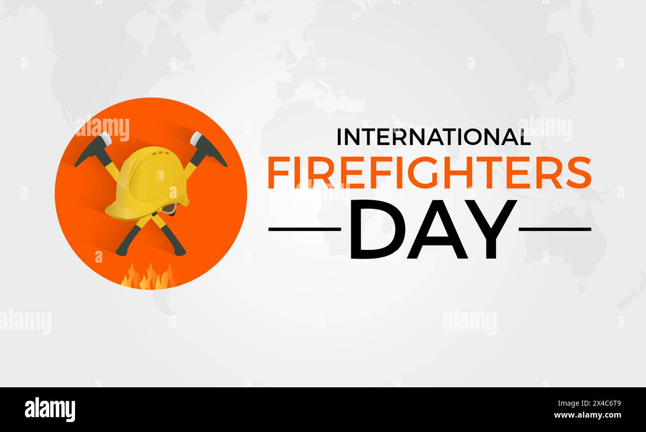 Illustrazione vettoriale di lavoro sicura e sana giornata internazionale dei vigili del fuoco. Modello vettoriale di consapevolezza di emergenza per banner, scheda, sfondo. Illustrazione Vettoriale