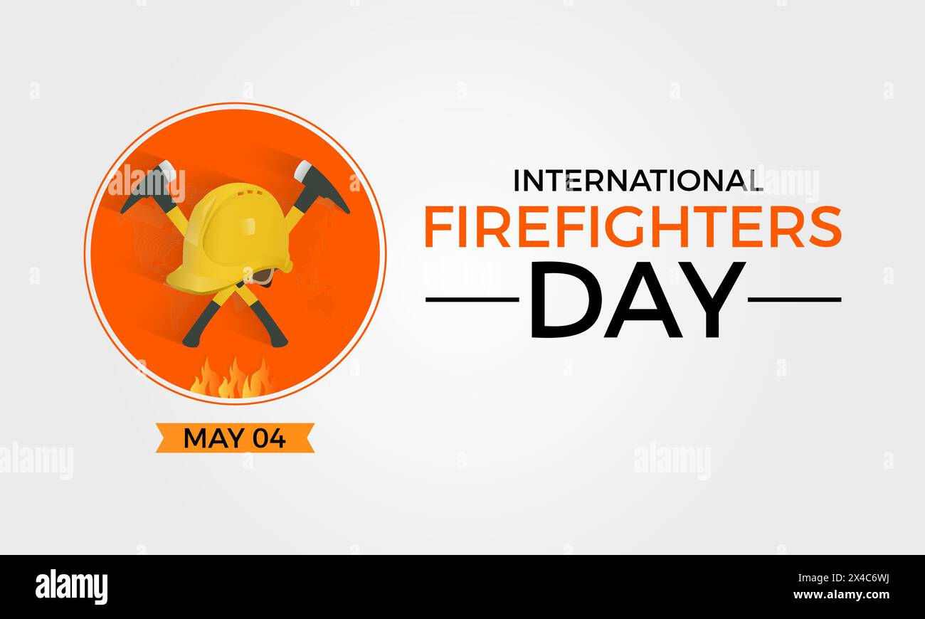 Illustrazione vettoriale di lavoro sicura e sana giornata internazionale dei vigili del fuoco. Modello vettoriale di consapevolezza di emergenza per banner, scheda, sfondo. Illustrazione Vettoriale