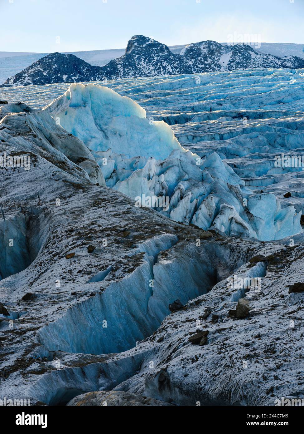 Ghiacciaio di Hahn. Paesaggio nel fiordo di Johan Petersen, un ramo del Sermilik Icefjord, regione di Ammassalik, Groenlandia, territorio danese. Foto Stock