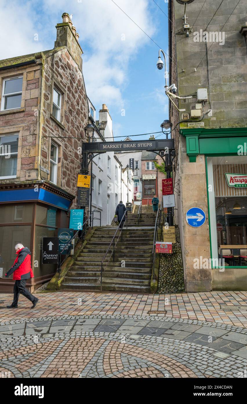 Il Market Brae si trova nel centro della città scozzese di Inverness, Scozia. Foto Stock