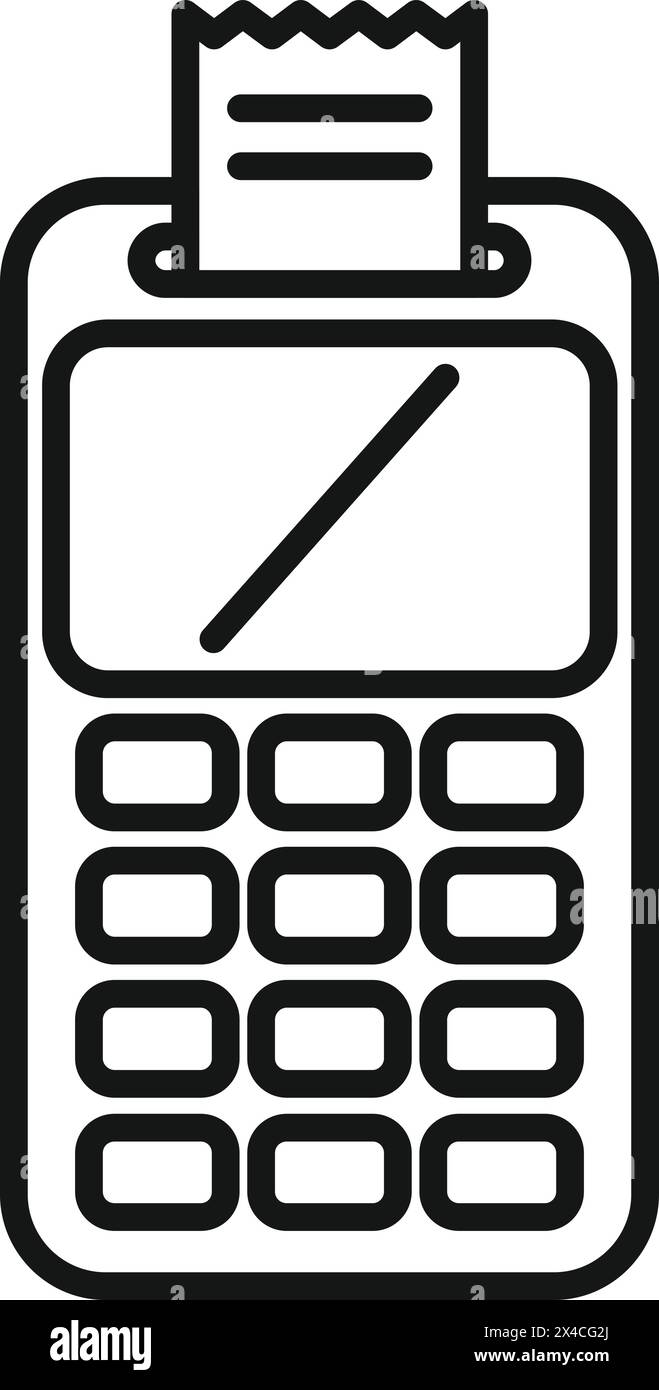 Vettore contorno icona terminale POS. Vendita di servizi finanziari. Dispositivo di pagamento Illustrazione Vettoriale