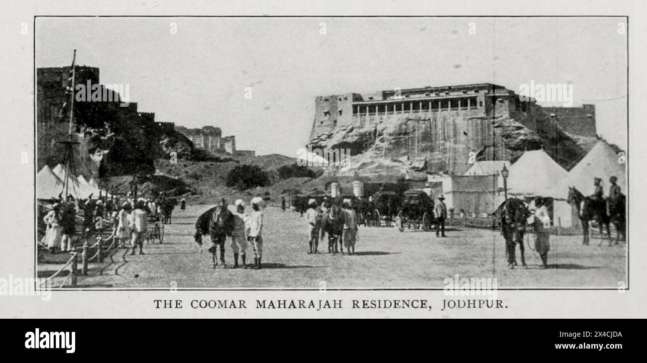 LA RESIDENZA COOMAR MAHARAJAH, JODHPUR. Dall'articolo POSIZIONE FERROVIARIA E INDAGINI IN RAJPUTANA, INDIA. Di C. H. Croudace. Dalla rivista Engineering dedicata al progresso industriale volume XVI ottobre 1898 - marzo 1899 la rivista Engineering Co Rājputana, che significa Terra dei Rajput, era una regione del subcontinente indiano che comprendeva principalmente l'attuale stato indiano del Rajasthan, nonché parti del Madhya Pradesh e del Gujarat, e alcune aree adiacenti del Sindh, nell'odierno Pakistan meridionale. Foto Stock