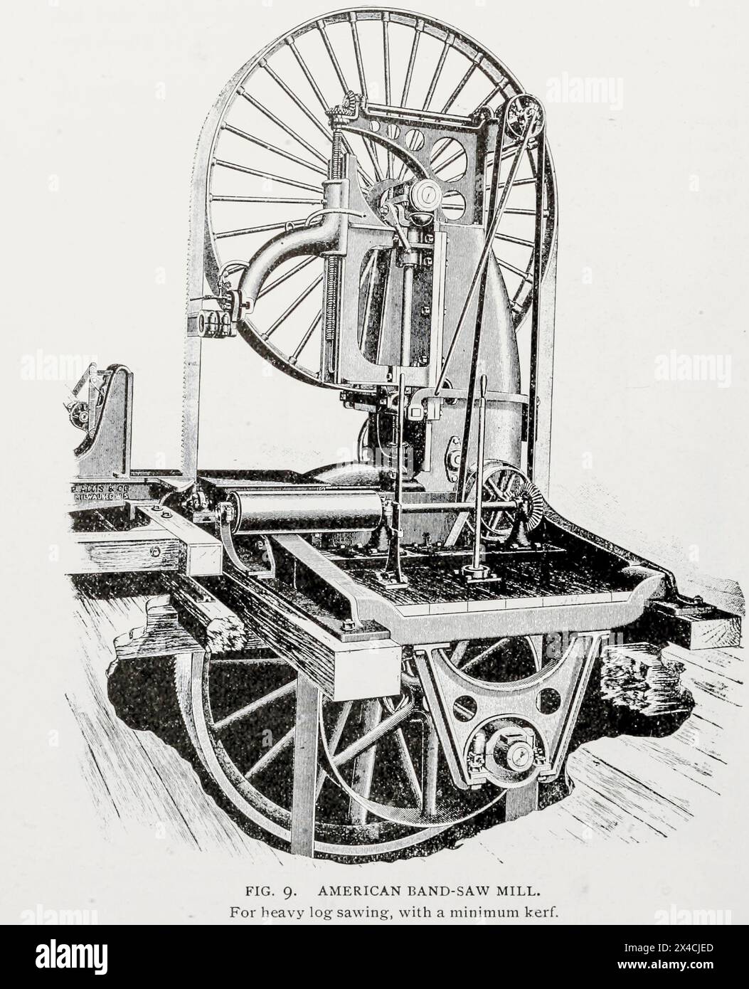 SEGA A NASTRO AMERICANA MILL. Per troncatrici pesanti, con un taglio minimo. Dall'articolo LO SVILUPPO DI MACCHINE PER LA LAVORAZIONE DEL LEGNO. Di John Richards. Dalla rivista Engineering dedicata al progresso industriale volume XVI ottobre 1898 - marzo 1899 The Engineering Magazine Co Foto Stock
