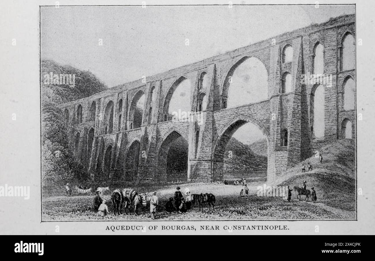 ACQUEDOTTO DI BOURGAS [Burgas Bulgaria], VICINO A COSTANTINOPOLI. [Istanbul, Turchia] Dall'articolo I MERITI E LA PERMANENZA DEL PONTE DELL'ARCO IN MURATURA. Di Albert W. Buel. Dalla rivista Engineering dedicata al progresso industriale volume XVII 1899 The Engineering Magazine Co Foto Stock