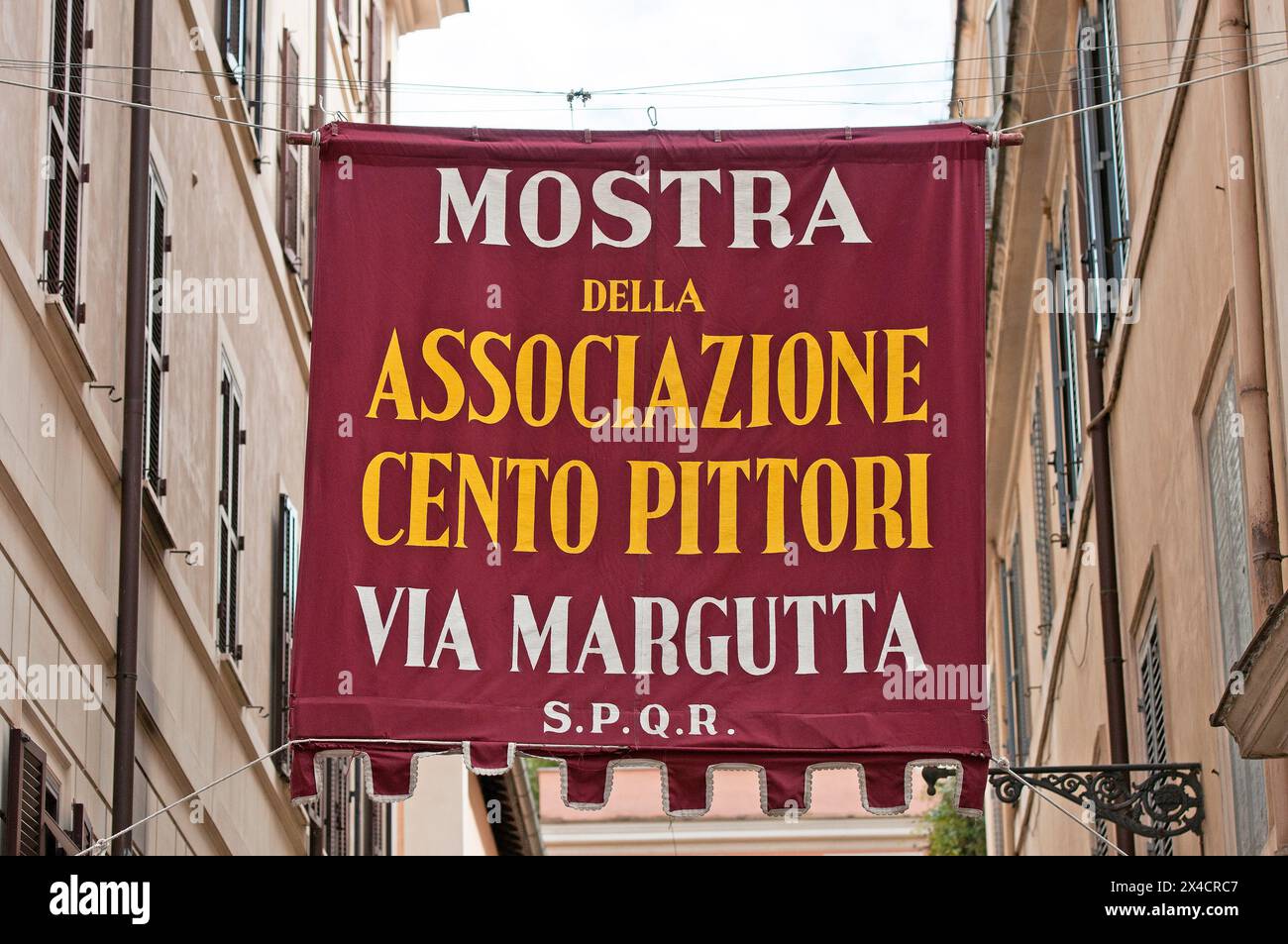 Banner della mostra dell'Associazione cento pittori in via Margutta, Roma, Lazio, Italia Foto Stock