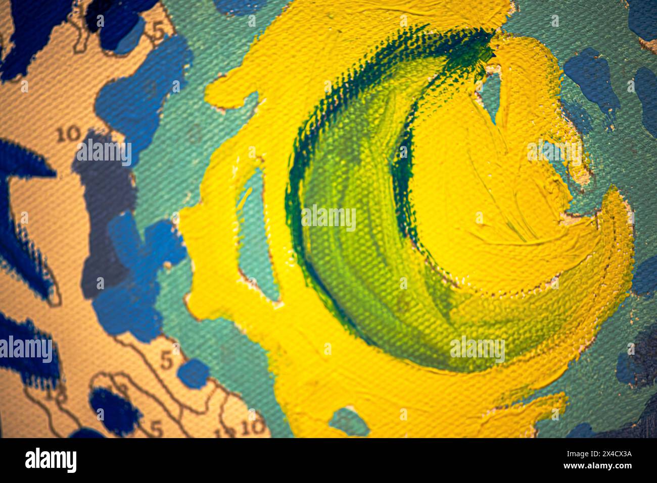 Un'accattivante foto macro cattura la ricca texture e i colori vivaci delle vernici a olio, creando uno sfondo astratto e artistico. Foto Stock