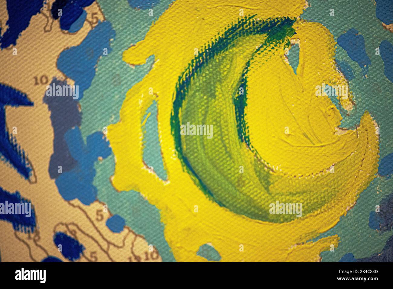 Un'accattivante foto macro cattura la ricca texture e i colori vivaci delle vernici a olio, creando uno sfondo astratto e artistico. Foto Stock