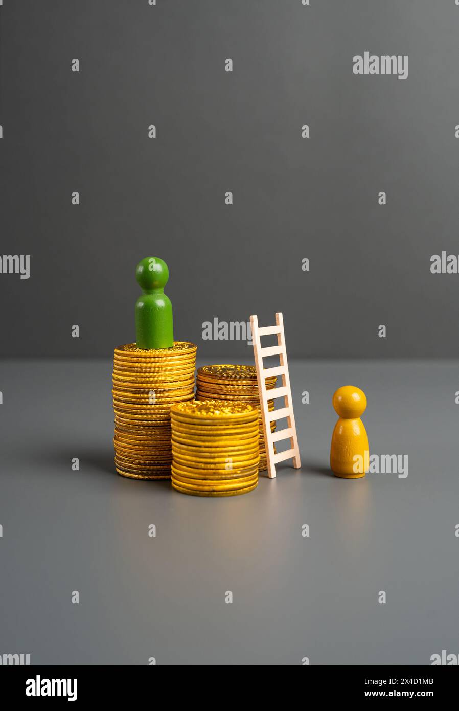 Ottenete successo e ricchezza. Idee commerciali, investimenti. Accumulo e aumento di capitale. Diventa ricco e arriva in cima. Foto Stock