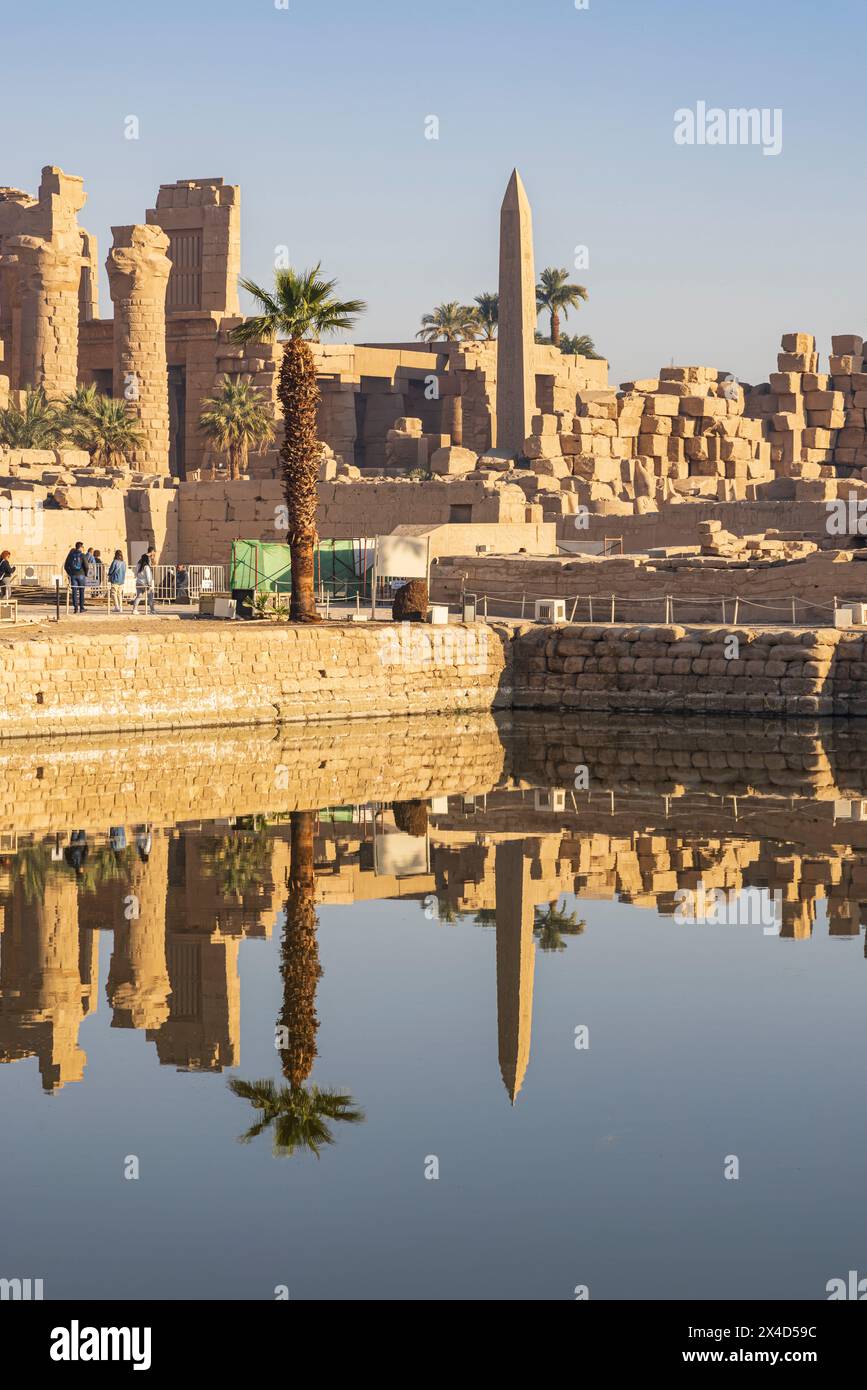 Karnak, Luxor, Egitto. Lago Sacro al complesso del tempio di Karnak. Foto Stock