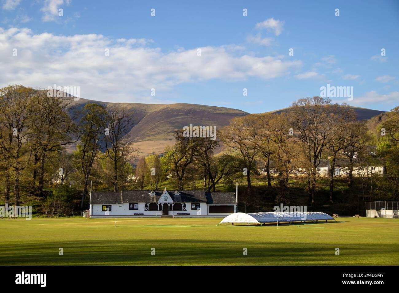 Fitz Park è sede del Keswick Cricket Club in Cumbria, Regno Unito Foto Stock