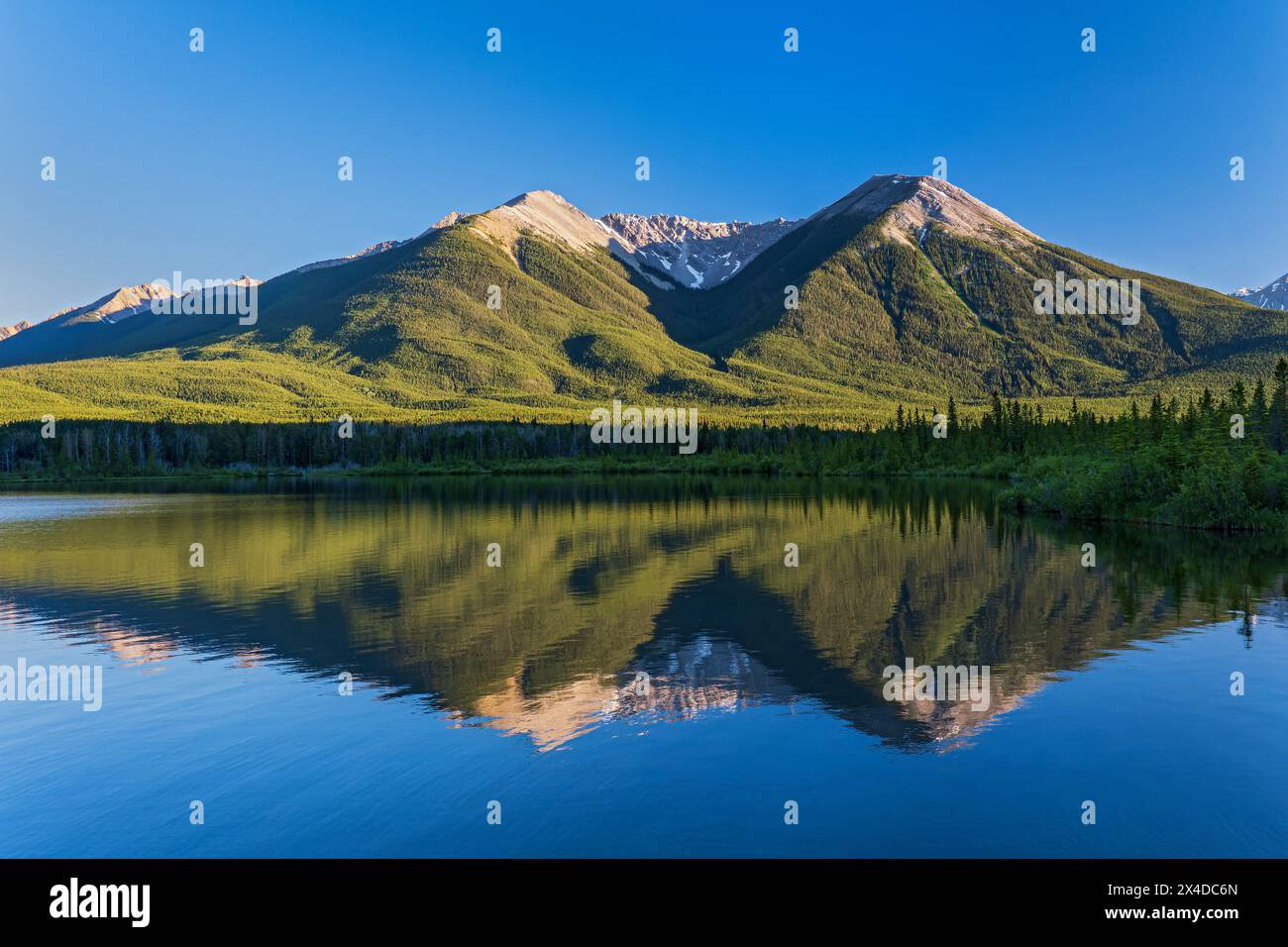 Canada, Alberta, Banff National Park. Sundance Range si riflette nei laghi Vermilion. Foto Stock