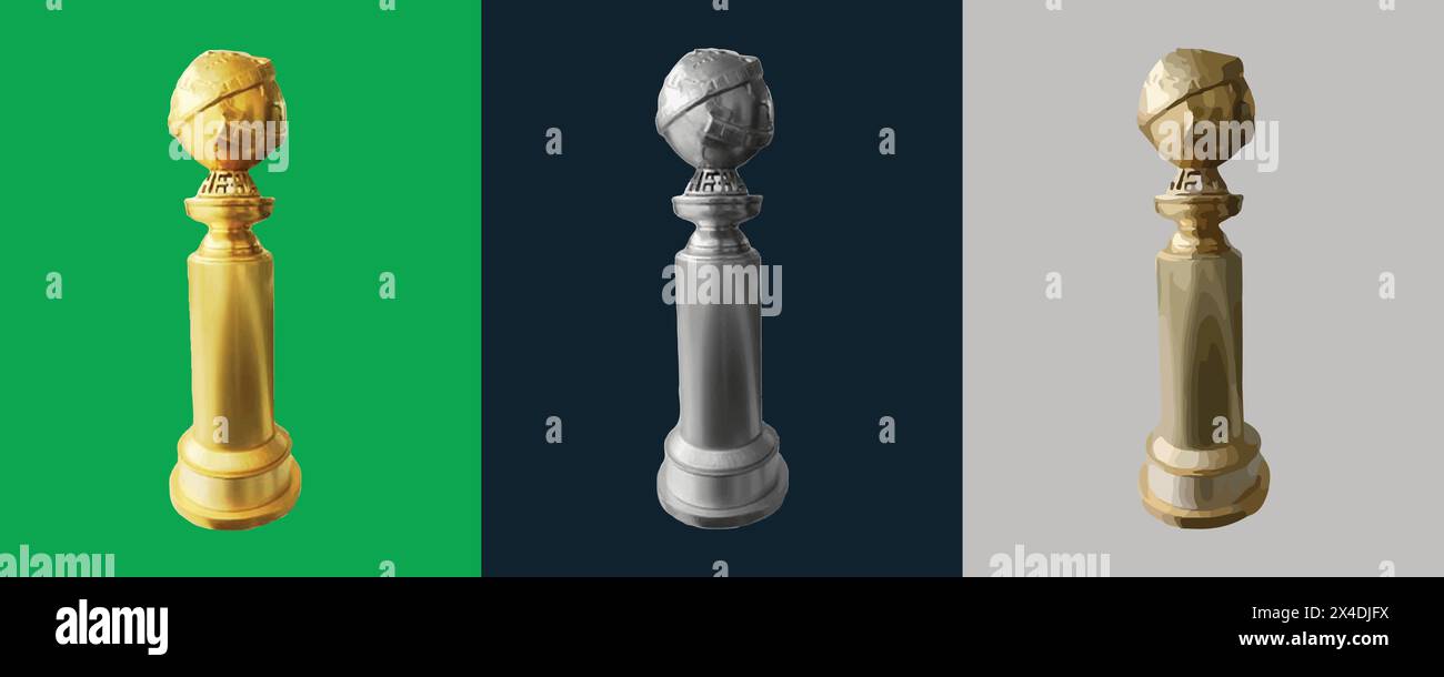 Immagine grafica vettoriale a 3 stili astratta e modificabile con il Globe Award Golden Color Silver e Gold Illustrazione Vettoriale