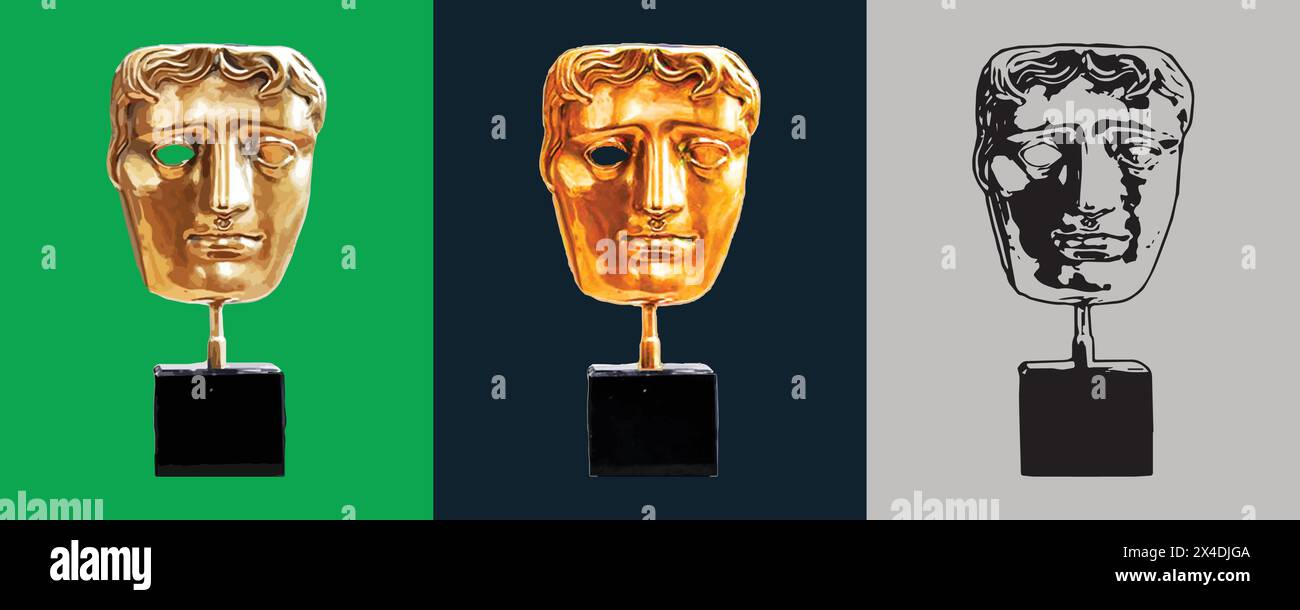 Film Award BAFTA Color Black and Gold illustrazione vettoriale a 3 stili immagine astratta modificabile Illustrazione Vettoriale