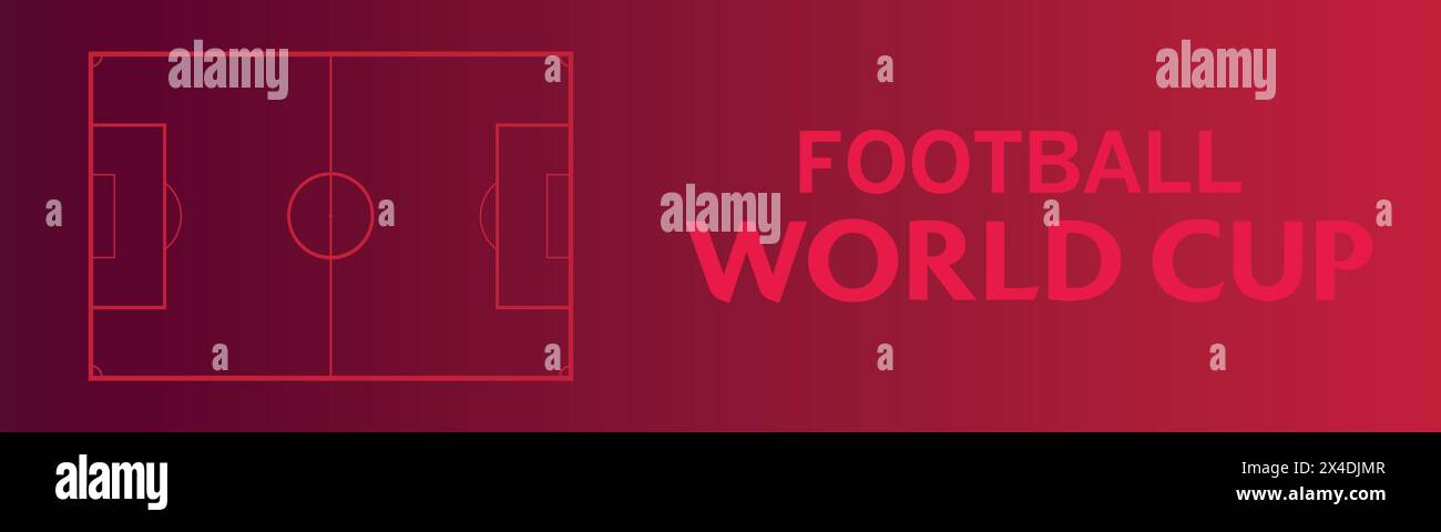 Coppa del mondo di calcio con campo di calcio con sfondo rosso, illustrazione vettoriale immagine astratta modificabile Illustrazione Vettoriale