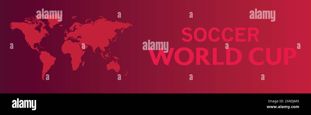 Coppa del mondo di occer con mappa del mondo con sfondo rosso, illustrazione vettoriale immagine astratta modificabile Illustrazione Vettoriale