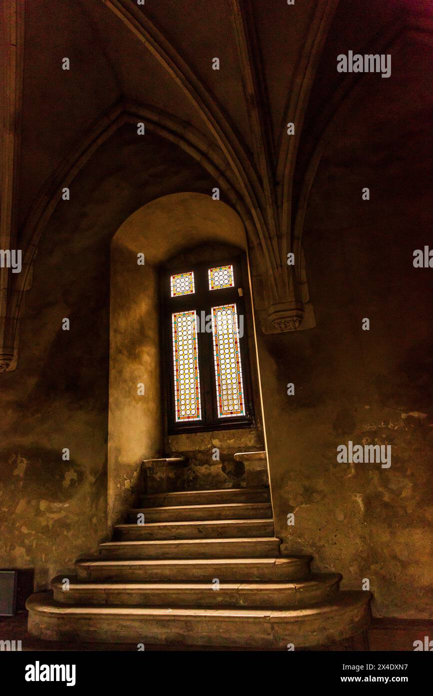 Romania, Hunedoara. Castello di Corvin, castello gotico-rinascimentale, uno dei castelli più grandi d'Europa. Foto Stock