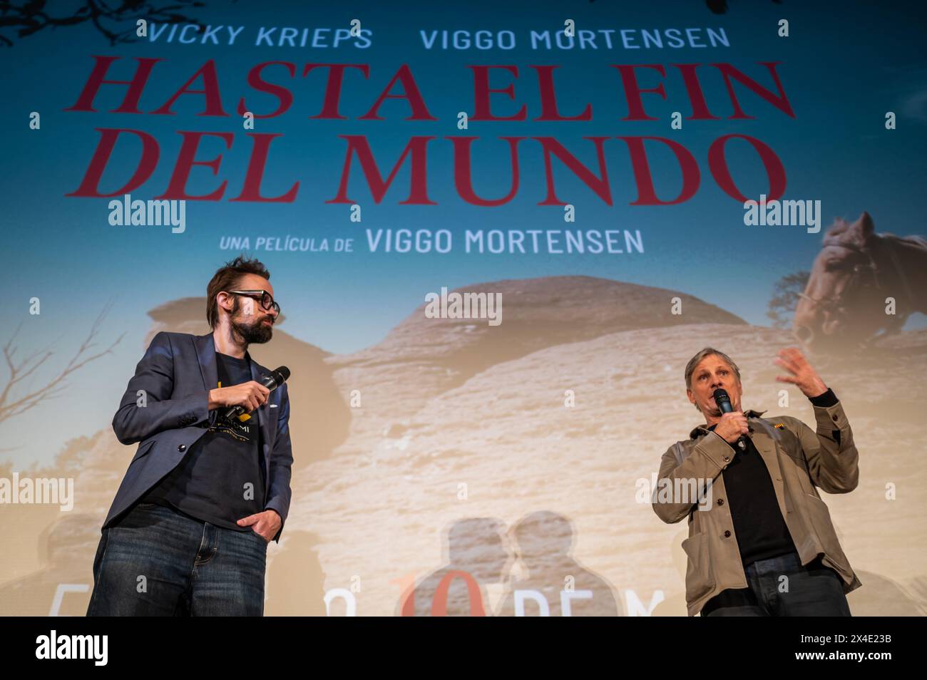 Viggo Mortensen presenta "The Dead Don't Hurt", il nuovo western in cui dirige e interpreta. Saragozza, Spagna Foto Stock